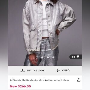 NWT AllSaints Hettie denim shacket in coated silver, size 10